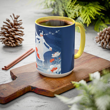 ❄️⛸️ The Winter Skater’s Flight Colorful Mug – Art Deco Floral Fantasy