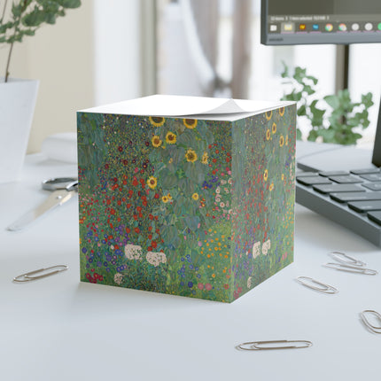 Farm Garden with Sunflowers by Gustav Klimt Note Cube