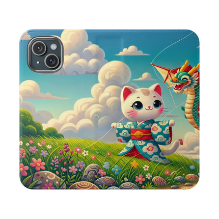 🪁🐉 Geisha Kitten and the Dragon Kite Flip Case – Joyful Flight & Dragon Spirit
