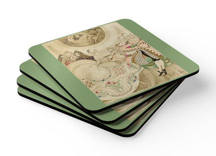 Sur talons rouges (On Red Heels) pl 01 by Gerda Wegener Corkwood Coaster Set