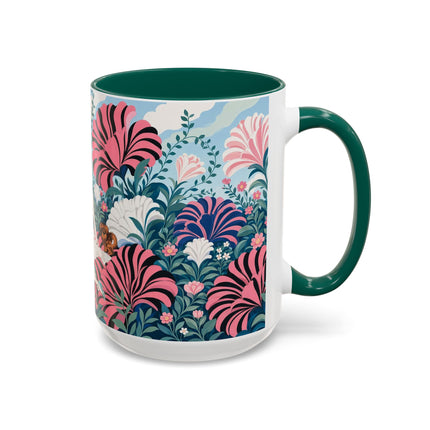 🌸🦋 The Enchanted Pink Blossom Retreat Colorful Mug – Art Deco Floral Whimsy