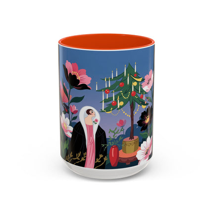 🌹🎄 The Lady Of The Candlelit Rose Tree Colorful Mug – Art Deco Christmas Garden