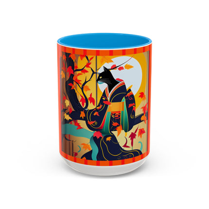 Black Cat in Kimono Colorful Mugs, 11oz