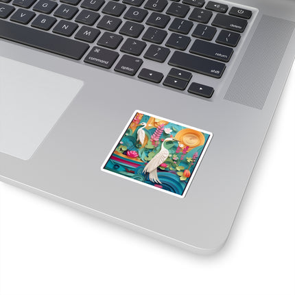 Elegant Egret Oasis Kiss-Cut Stickers (4 Sizes)