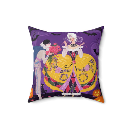 🎭🌹 The Harlequin Rose Masquerade Square Pillow – Theatrical Halloween Romance