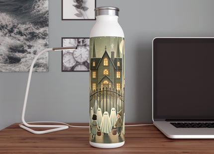 Ghostly Welcome – A Halloween Night Slim Water Bottle