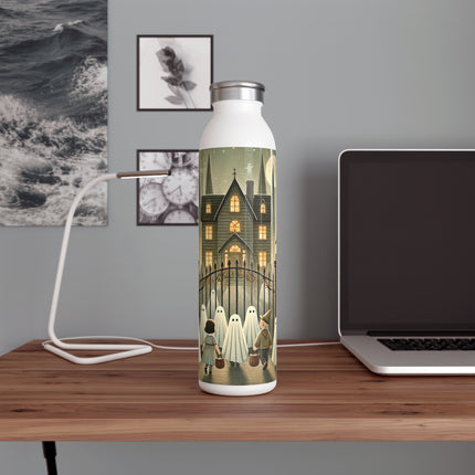 Ghostly Welcome – A Halloween Night Slim Water Bottle