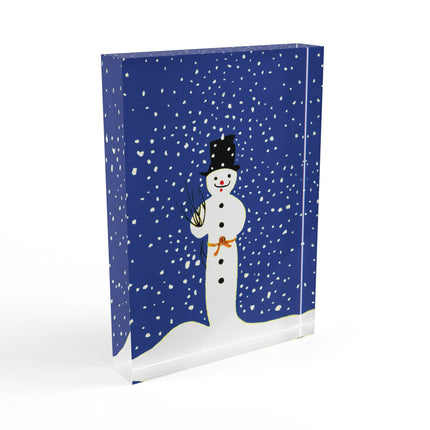 Snowman in Falling Snow Acrylic Art Block