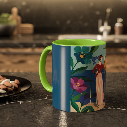 The Lady Of The Golden Horizon Colorful Mugs – Art Deco Coastal Elegance