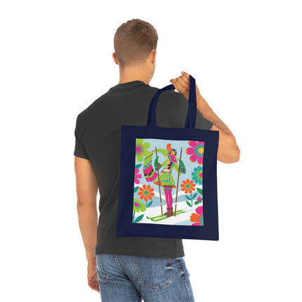 🎿🌸 The Winter Flower Adventurer Cotton Tote Bag – Colorful Skiing Fantasy