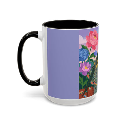 The Lady And The Crimson Birdcage Colorful Mugs – Art Deco Tropical Garden Elegance