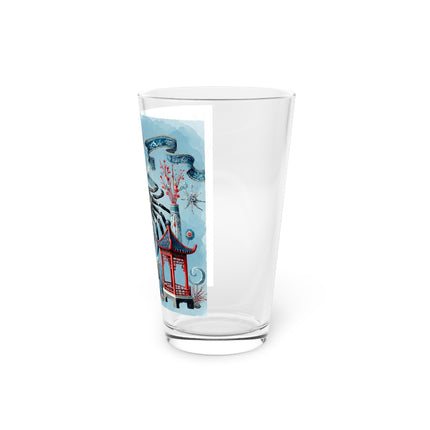 Spotted Crab & Pagoda Pint Glass – Mystical Ocean & Asian Harmony