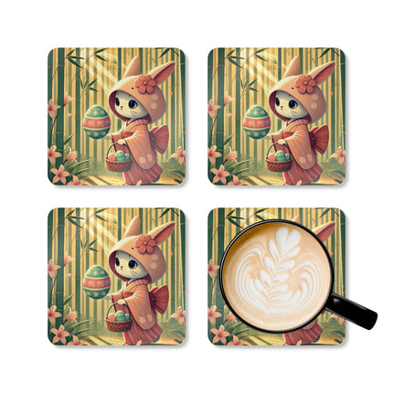 Geisha Kitten’s Easter Corkwood Coaster Set
