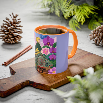 The Lady And The Crimson Birdcage Colorful Mugs – Art Deco Tropical Garden Elegance