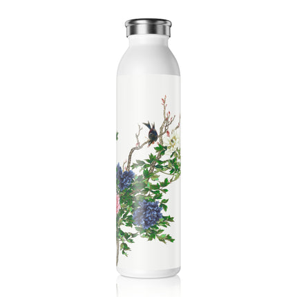 Peonies and Birds by Okamoto Shuki Slim Water Bottle