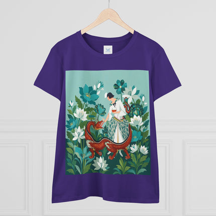 🐉🌿 The Dragon Keeper Cotton Tee – Art Deco Floral Fantasy
