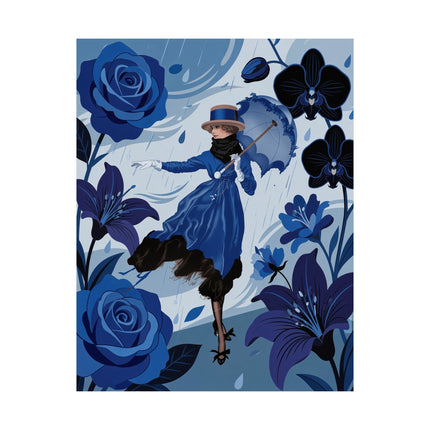 ☔💙 The Lady Of The Blue Rain Matte Vertical Poster – Art Deco Floral Whimsy
