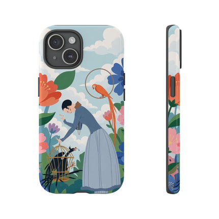 🦜🌺 The Lady Of The Garden Aviary Phone Case – Art Deco Floral Whimsy