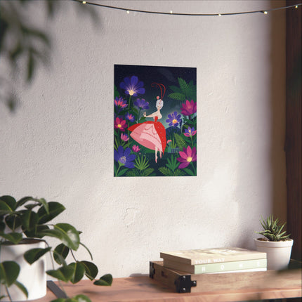 🌙🌺 The Lady Of The Midnight Flower Garden Matte Vertical Poster – Art Deco Floral Whimsy