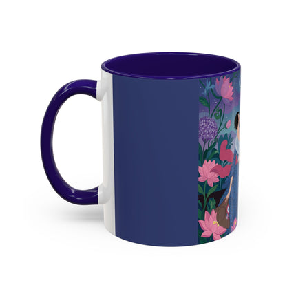 The Lady And The Morning Song Colorful Mugs – Art Deco Botanical Elegance
