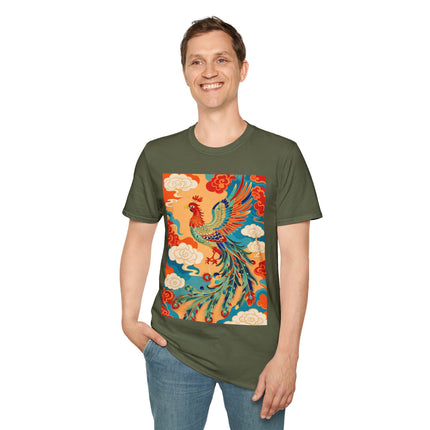 🐦🌞 The Celestial Phoenix Softstyle T-Shirt – Golden Clouds & Mythical Splendor