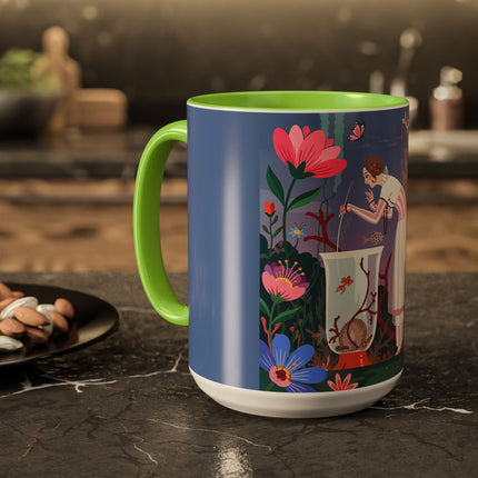 The Lady Of The Enchanted Aquarium Colorful Mugs – Art Deco Aquatic Elegance
