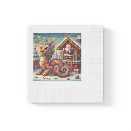 Playful Dragon's Christmas White Coined Napkins