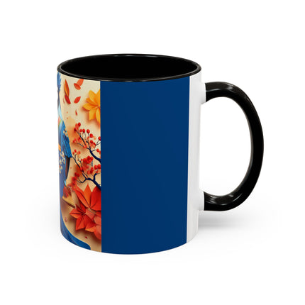 Blue Jay at an Autumn Tea Ceremony Colorful Mugs (11oz, 15oz)