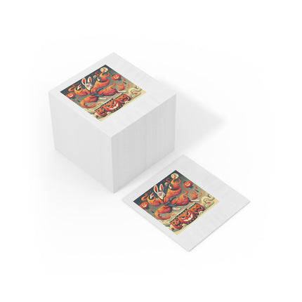 Jack-O’-Lantern Drums & The Kabuki Rabbit White Coined Napkins