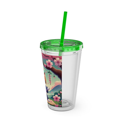 Samurai Kitten Sunsplash Tumbler with Straw, 16oz