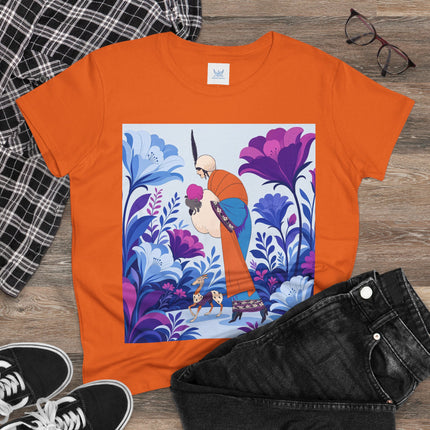 🦌🌺 The Enchanted Garden Companion Cotton Tee – Art Deco Floral Whimsy
