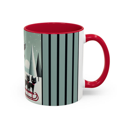 Red Sled & Curious Cats Colorful Mugs (11oz, 15oz)