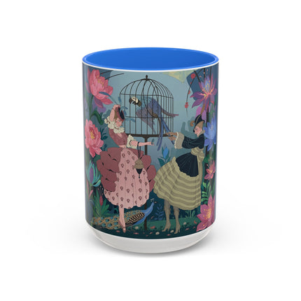 The Ladies And The Enchanted Macaw Colorful Mugs – Art Deco Botanical Elegance