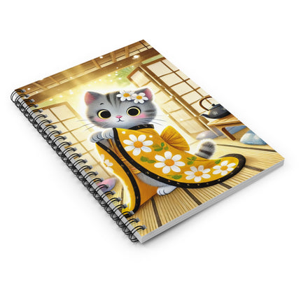 Playful Kitten in the Tea Room Spiral Notebook - Ruled Line