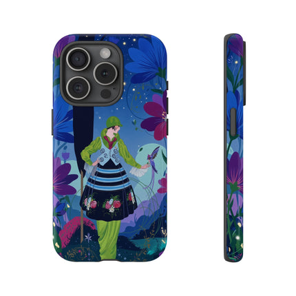 🌸🐦 The Lady Of The Midnight Bird Garden Phone Case – Art Deco Floral Fantasy
