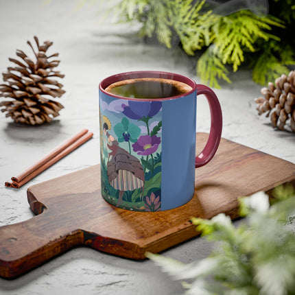 The Lady And The Enchanted Heron Colorful Mugs – Art Deco Botanical Elegance