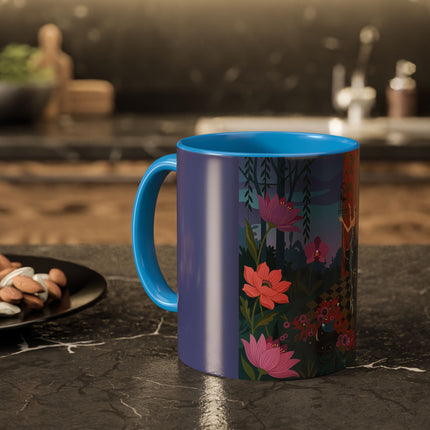 The Lady And The Midnight Birdcage Colorful Mugs – Art Deco Botanical Elegance