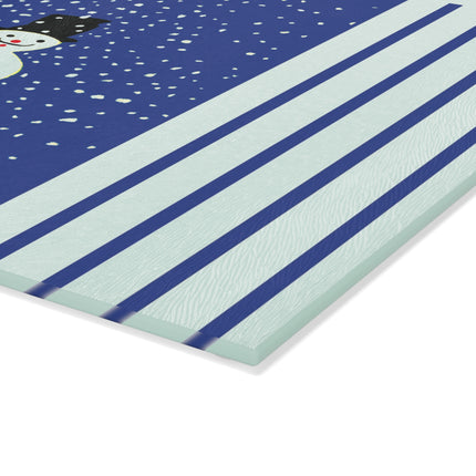 Snowman in Falling Snow Glass Cutting Board