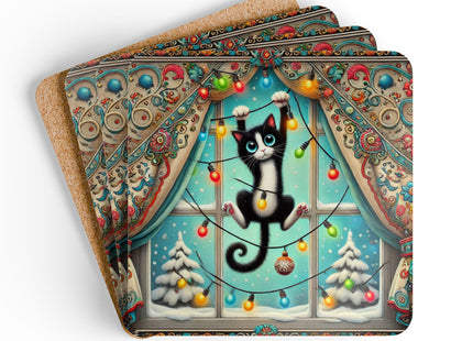 Mischief in Tinselland Corkwood Coaster Set