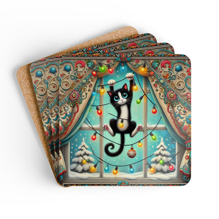 Mischief in Tinselland Corkwood Coaster Set