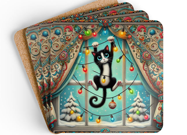 Mischief in Tinselland Corkwood Coaster Set