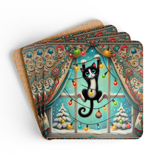 Mischief in Tinselland Corkwood Coaster Set