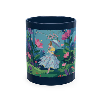 🌸☂️ The Lady Of The Enchanted Garden Stroll Ceramic Mug – Art Deco Floral Whimsy