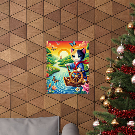 ⛵🐱 Sailor Kitten’s River Adventure Matte Vertical Poster – Whimsical Journey & Storybook Adventure