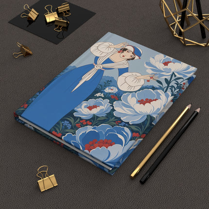 💙🌸 The Blue Blossom Garden Dancer Hardcover Journal – Art Deco Floral Elegance