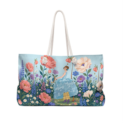 🌸🩵 The Enchanted Bluebell Garden Promenade Weekender Bag – Art Deco Floral Whimsy