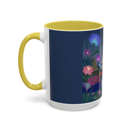 Moonlit Incense Ceremony Colorful Mugs – Art Deco Meditation Garden