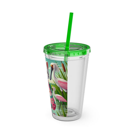 Geisha Kitten Strolls Among the Spoonbills Sunsplash Tumbler with Straw, 16oz