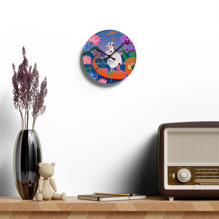 🪷🚣 The Lady Of The Lotus Lake Acrylic Wall Clock – Art Deco Botanical Fantasy