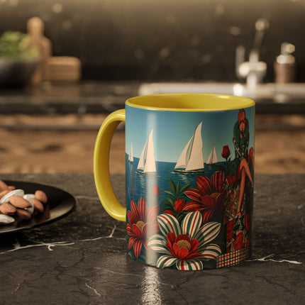 ⛵🌹 The Seaside Rose Traveler Colorful Mug – Art Deco Floral Elegance